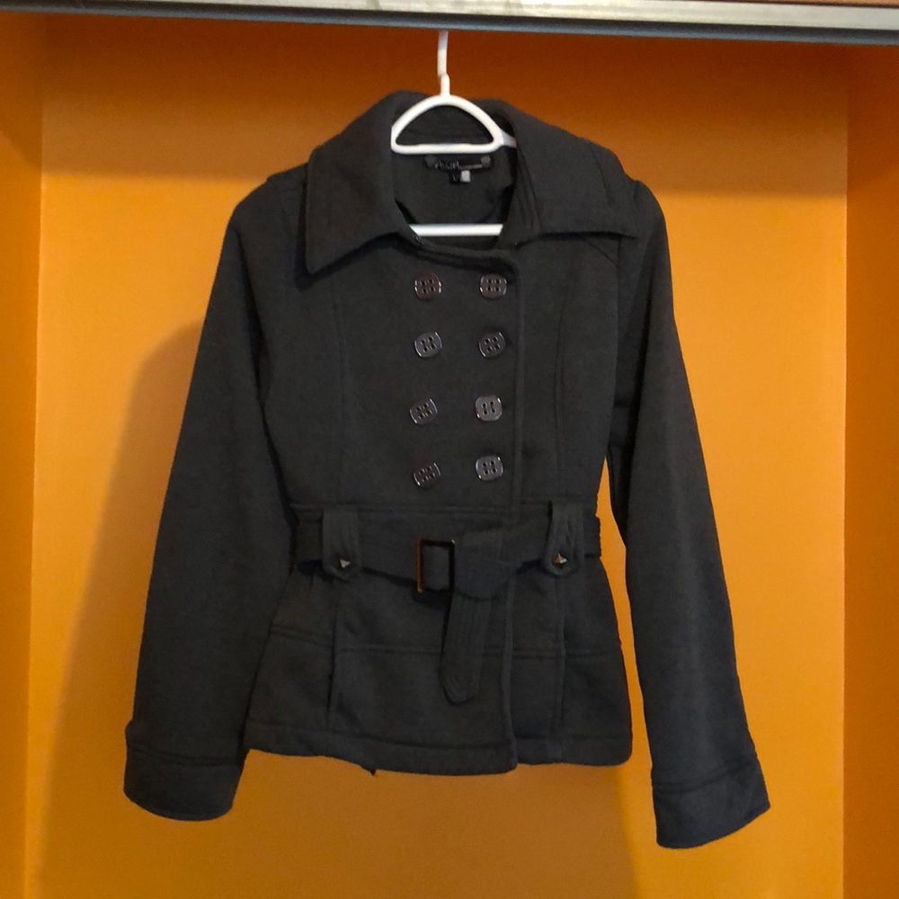 Gray pea coat style jacket